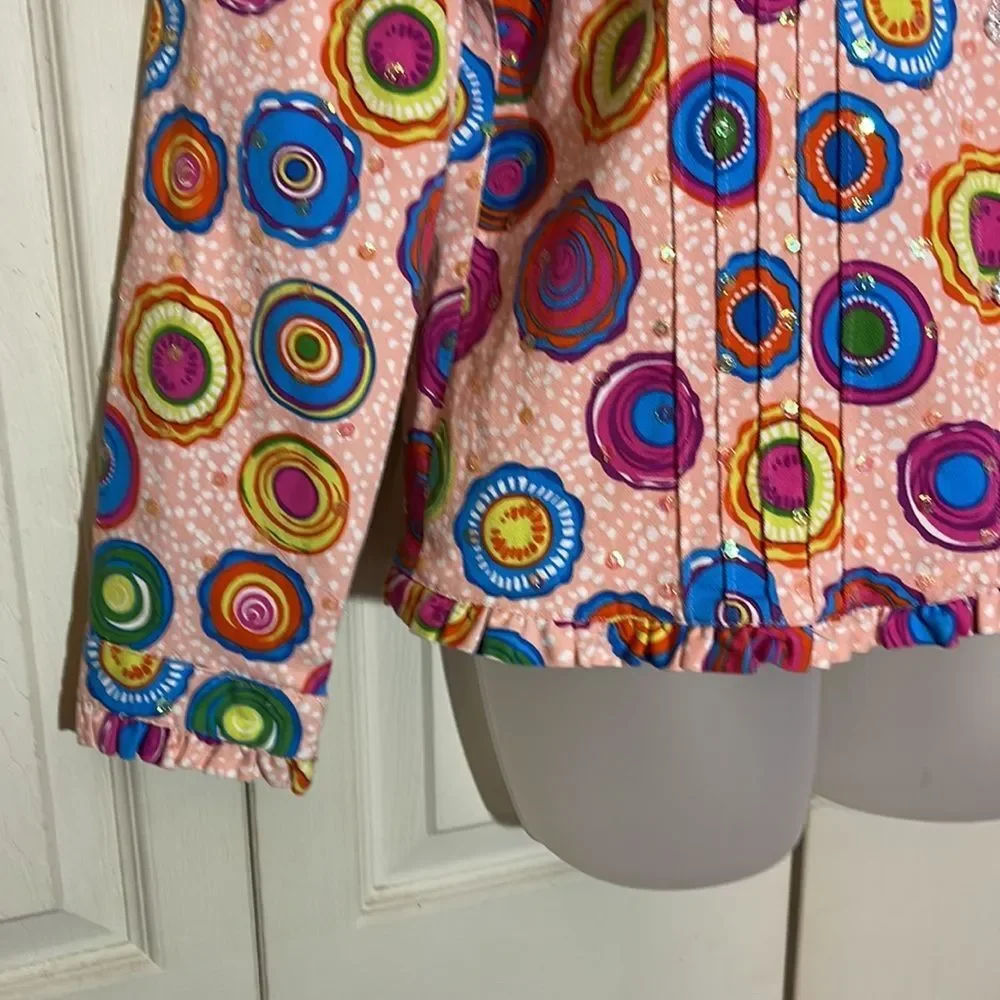 Redd Jeans Vibrant Sequin Pink Denim Jacket Large Circle Pattern 10 - Picture 6 of 16